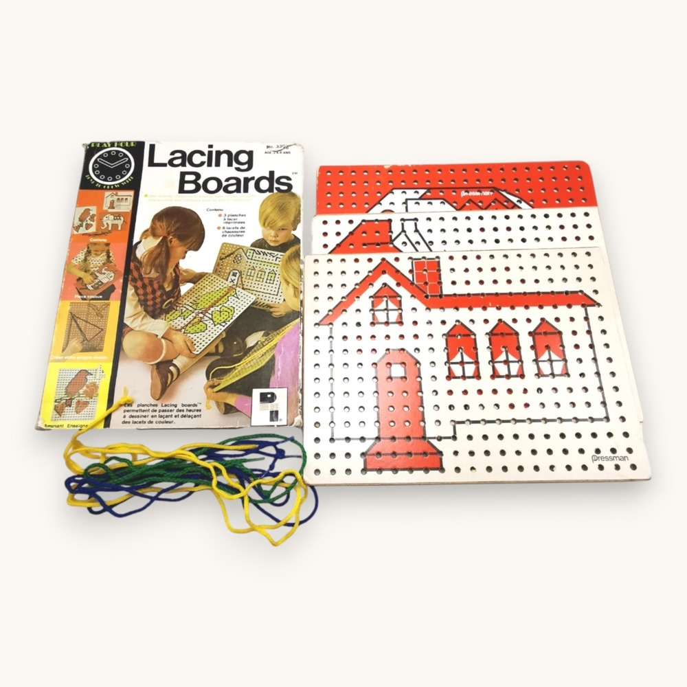 Pressman Lacing Boards Red White 3390 Vintage 1970 Toy